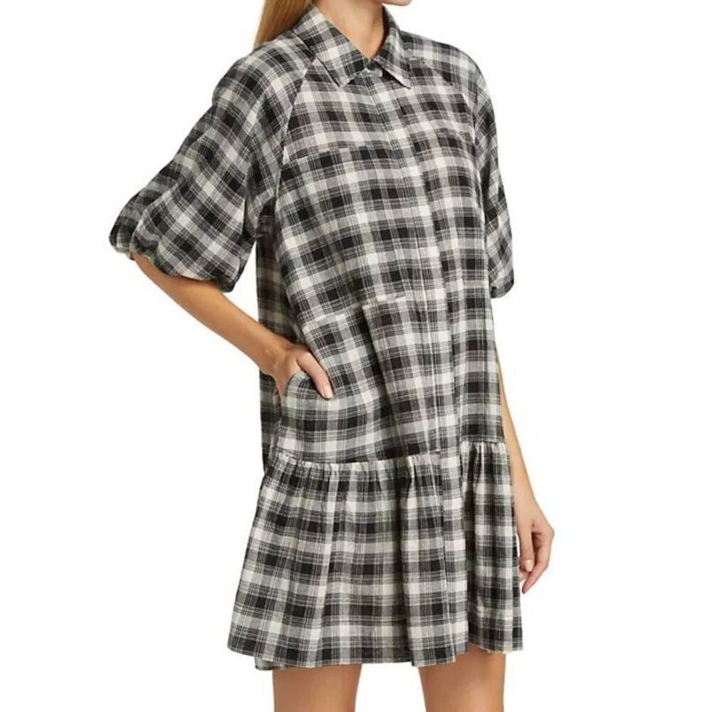 JONATHAN SIMKHAI CRISSY PLAID MINI DRESS -BLACK PLAID M $325